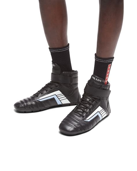 leather and technical fabric sneakers prada|prada leather high top sneakers.